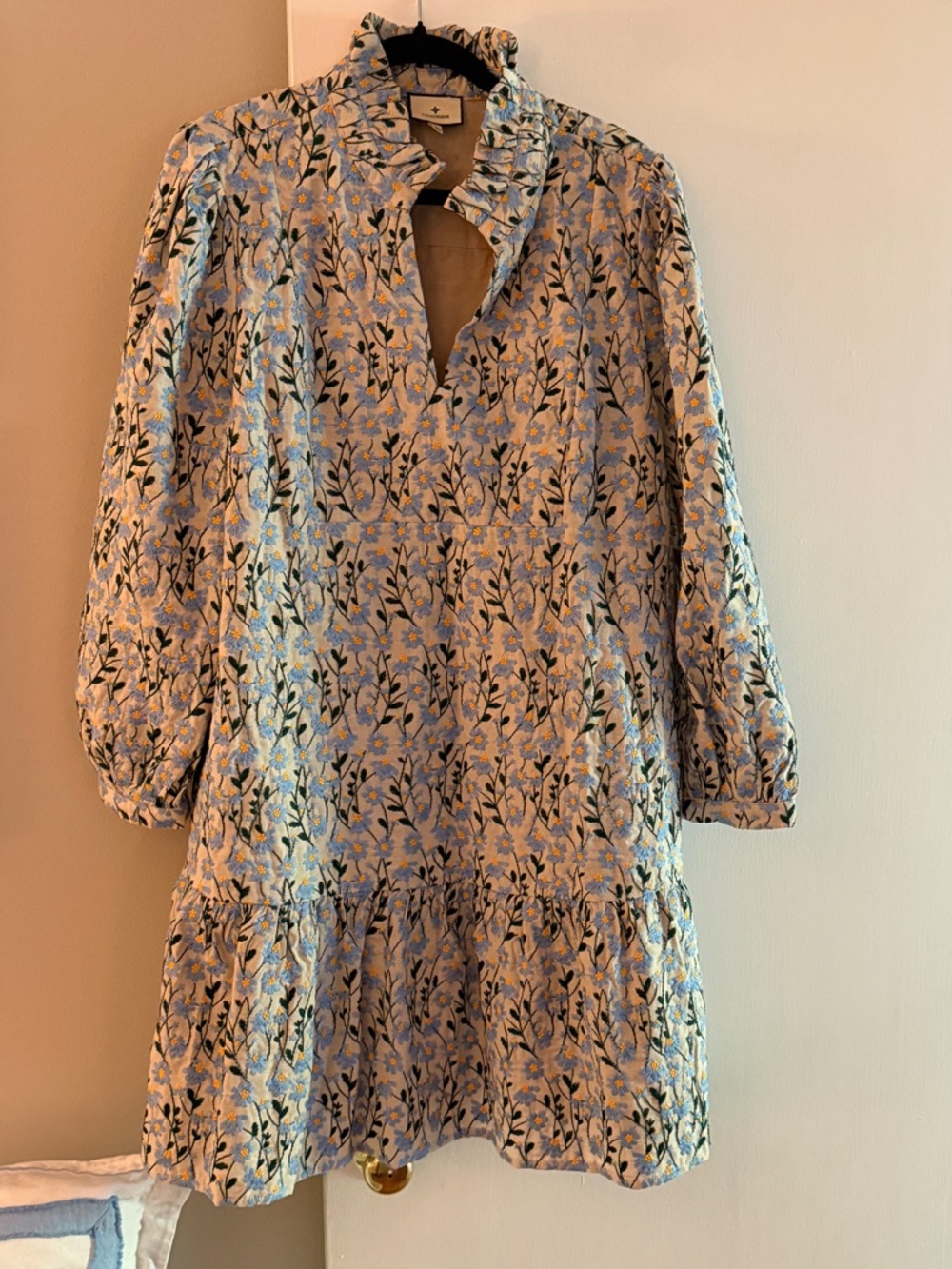 Tuckernuck Cream dress with Blue and Yellow Floral Embroidery